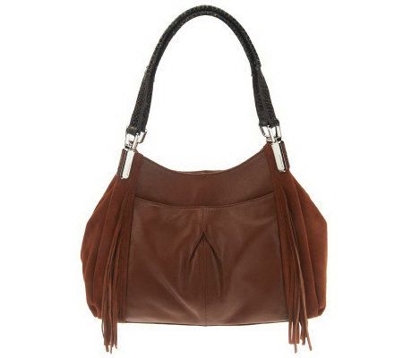 B. Makowsky Glove Leather Shopper with Suede Fringe Accents - A226310