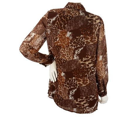 Dennis Basso Mixed Animal & Lace Print Chiffon Blouse with Cami