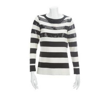 Linea by Louis DellOlio Stripe Sweater Tunic w/Sequin and Bow Detail - A229710