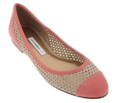As Is Isaac Mizrahi Live! Perforated Suede Cap Flats - A230610