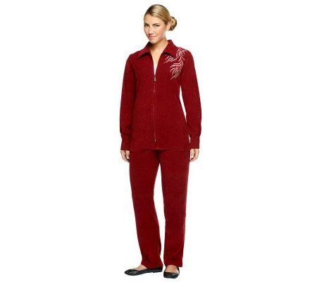 Bob Mackies Phoenix Bird Embroidered Moleskin Pants Set - A2310