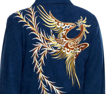 Bob Mackies Phoenix Bird Embroidered Moleskin Pants Set