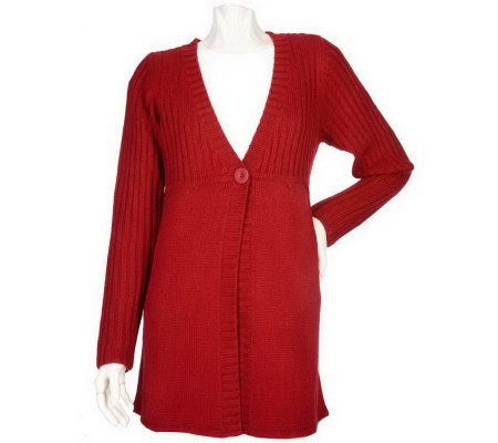 As Is Denim & Co. V-Neck Long Sleeve One Button Cardigan - A236410