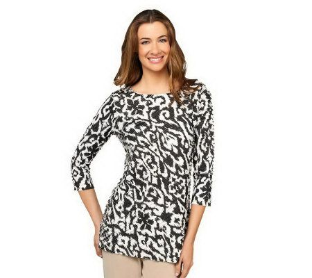 As Is Susan Graver Bateau Neck 3/4 Sleeve Ruffle Tunic - A236710