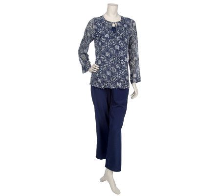 Susan Graver Georgette Tile Print Tunic w/Tank & Peachskin Pants - A75110