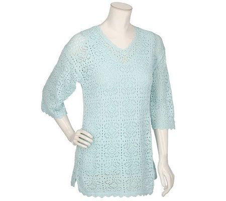 Modern Soul 3/4 Sleeve Crochet V-neck Tunic and Tank - A76210