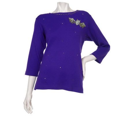 Quacker Factory Beaded Halloween 3/4 Sleeve T-shirt - A92010