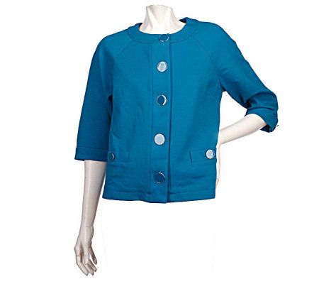 Dialogue 3/4 Sleeve Ponte Knit Jacket with Enamel Buttons - A93410