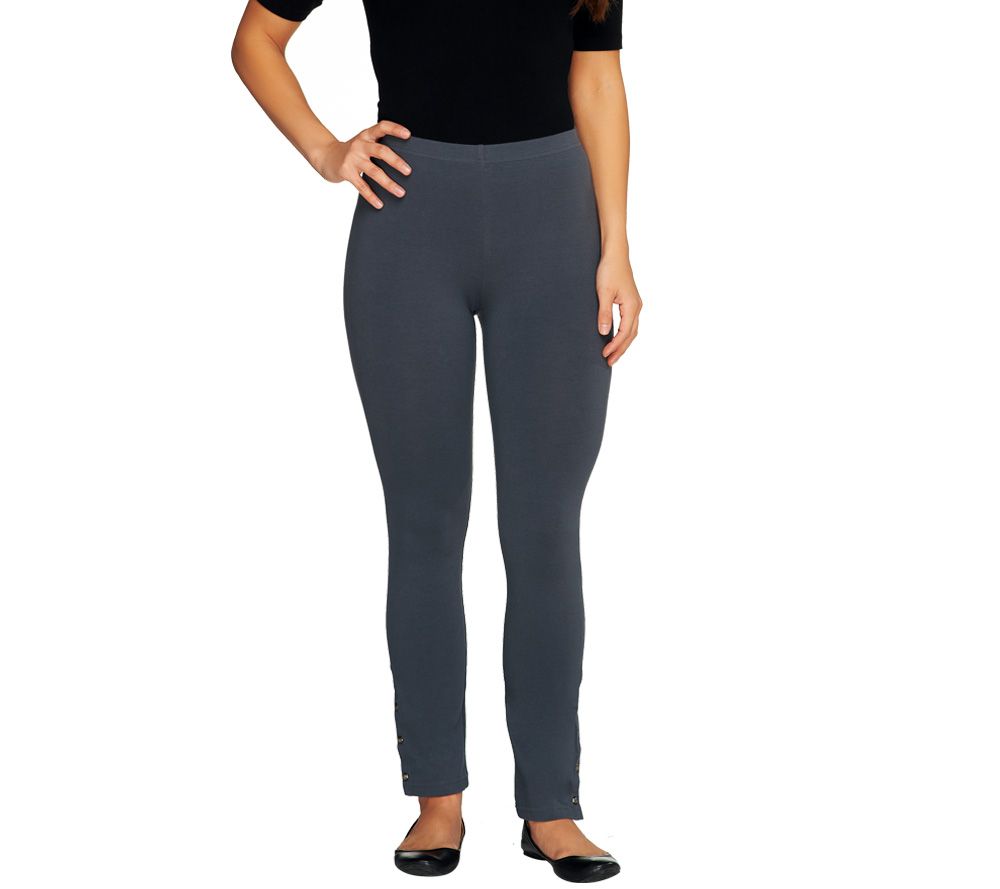 Susan Graver Stretch Cotton 26-1/2 Petite Leggings with Stud Detail - A201311