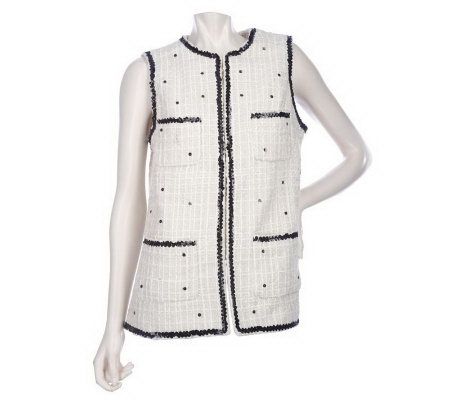 Luxe Rachel Zoe Patch Pocket Vest with Sequin Trim - A209411
