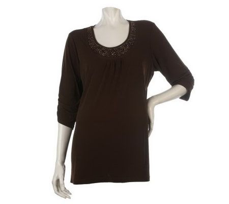 Susan Graver Liquid Knit U-neck Embellished Top - A215711