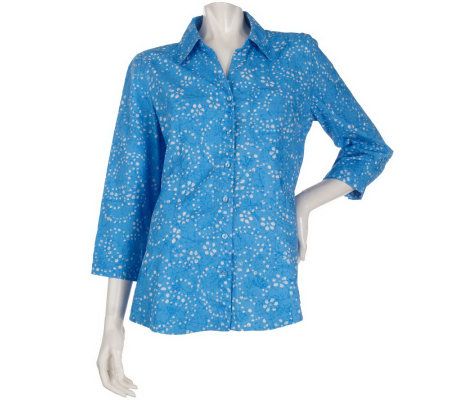 Denim & Co. 3/4 Sleeve Batik Print Woven Shirt - A215911