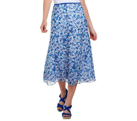 Liz Claiborne New York Crinkle Chiffon Floral Print Skirt - A220811