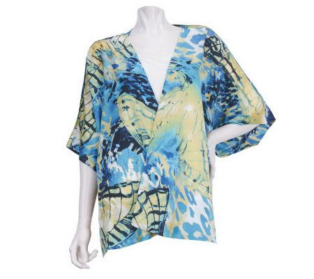 George Simonton Butterfly Print Dolman Sleeve Jacket with Tie Front - A222211