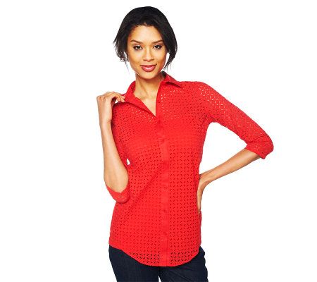 Isaac Mizrahi Live! Eyelet Button Front Tunic w/ Tank - A223811