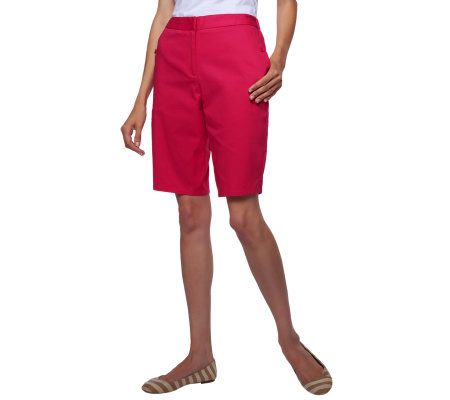 Susan Graver Cotton Twill Bermuda Shorts with Pockets - A224011