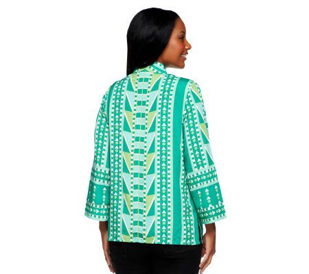 Bob Mackies Mandarin Collar Marquetry Print Button Front Blouse