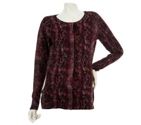 Dennis Basso Snake Print Long Sleeve Button Front Cardigan - A227011