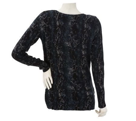 Dennis Basso Snake Print Long Sleeve Button Front Cardigan