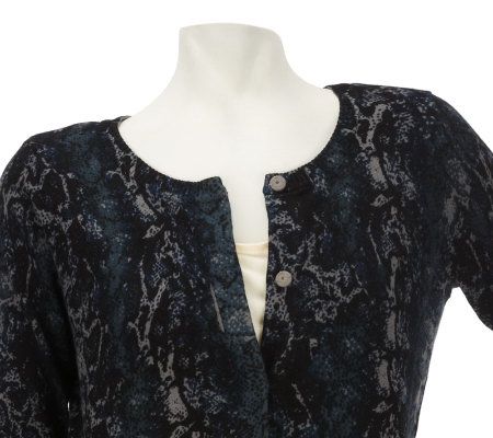 Dennis Basso Snake Print Long Sleeve Button Front Cardigan