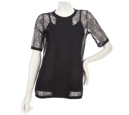 K-DASH by Kardashian Lace Blouse w/Front Panel and Tank - A227611