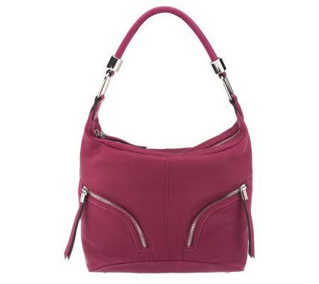 B. Makowsky Zip Top Leather Hobo Bag with Zipper Pockets - A229011