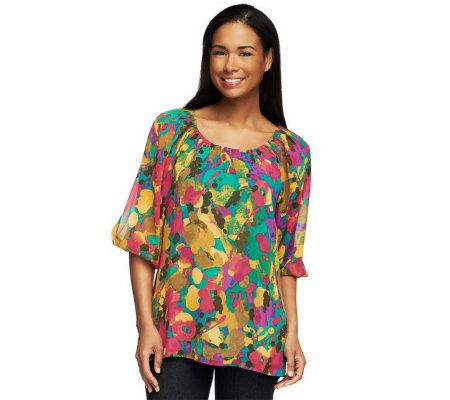 Isaac Mizrahi Live! Collage Floral Print Peasant Blouse - A229911