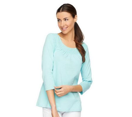 Liz Claiborne New York 3/4 Sleeve Knit Top w/Lace Detail - A230511