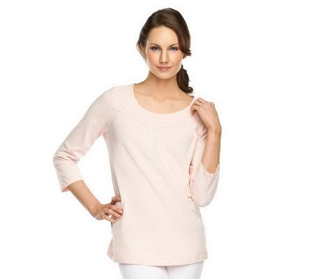 Liz Claiborne New York 3/4 Sleeve Knit Top w/Lace Detail - A230511