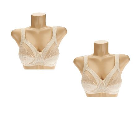 Breezies Set of 2 Jacquard and Lace Softcup Support Bras - A230911