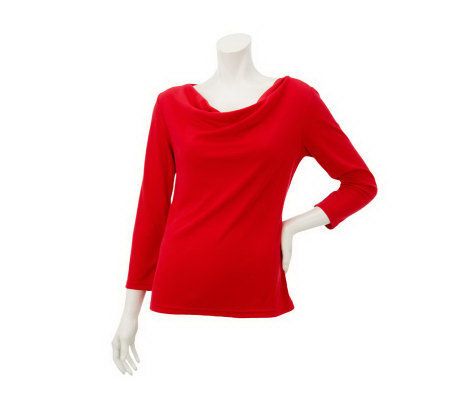 Bob Mackies Drape Neck Bracelet Sleeve Knit Top w/ Stitch Detail - A231811