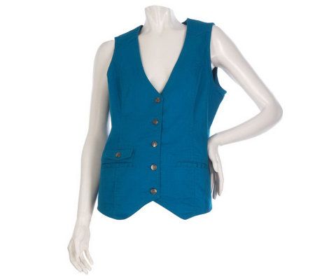 Denim & Co. Stretch Denim Button Front Vest with Pockets - A217612