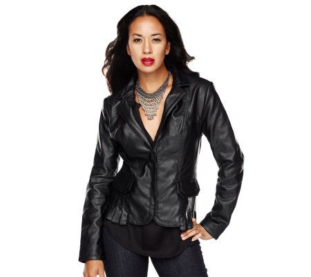 K-DASH by Kardashian Faux Leather Jacket with Pleat Detail - A218312