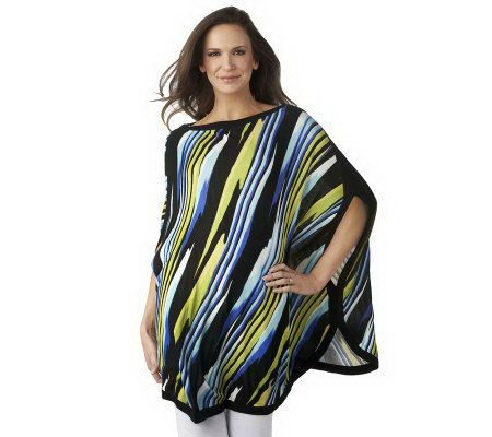 Kris Jenner Kollection Abstract Stripe Boat Neck Sweater Poncho - A222812