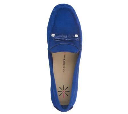 Isaac Mizrahi Live! Suede Moccasin with Patent Bow Detail