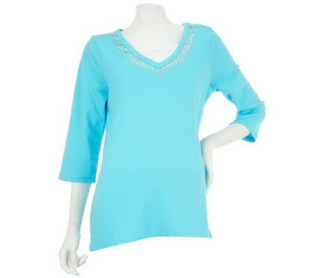 Quacker Factory Sparkle & Shine 3/4 Sleeve T-shirt with Insert - A224612