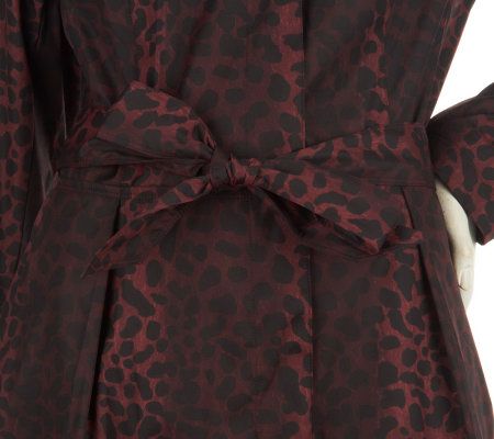 Dennis Basso Water Resistant Leopard Print Ruffle Collar Trench Coat