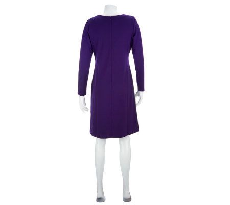Dennis Basso Colorblock Long Sleeve Dress w/Faux Patent Trim
