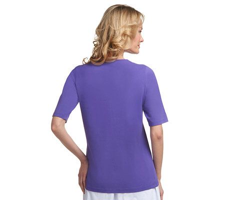 Susan Graver Set of 2 Stretch Cotton Knit Tops w/ Crochet Trim