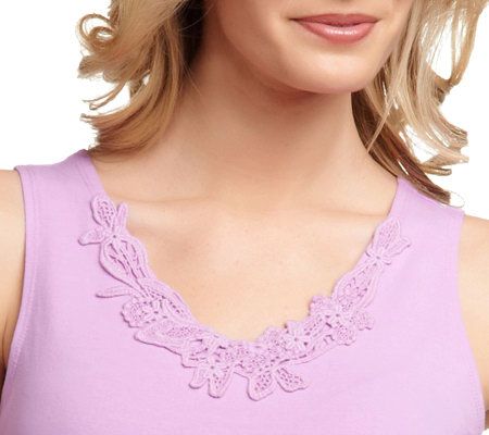 Susan Graver Set of 2 Stretch Cotton Knit Tops w/ Crochet Trim