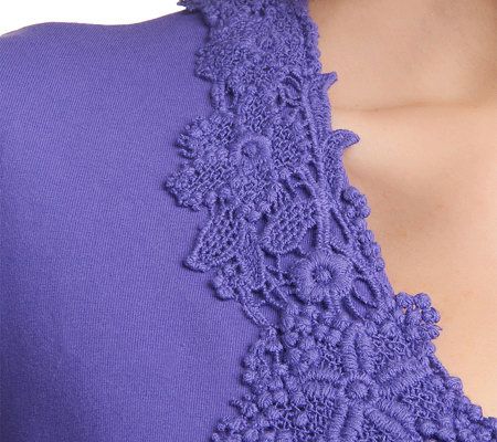 Susan Graver Set of 2 Stretch Cotton Knit Tops w/ Crochet Trim