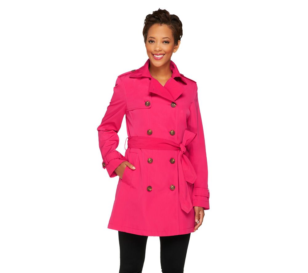 Isaac Mizrahi Live! Water Resistant Trench Coat with Tie Waist