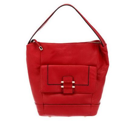 As Is B. Makowsky Leather Zip Top Slouchy Hobo w/ Front Pockets - A234012