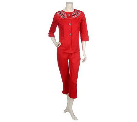 Bob Mackies Embellished Swing Jacket & Cropped Pants Set - A81512