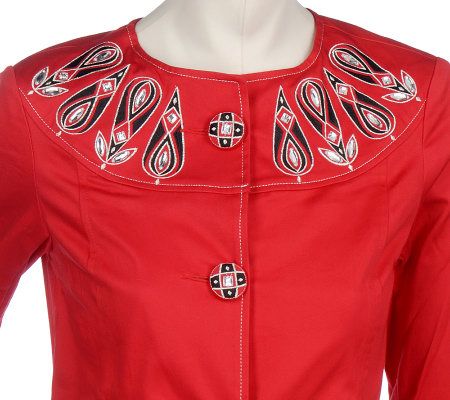 Bob Mackies Embellished Swing Jacket & Cropped Pants Set