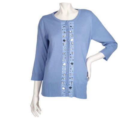 Susan Graver Plush Knit Cardigan with Jeweled Front Placket - A199413