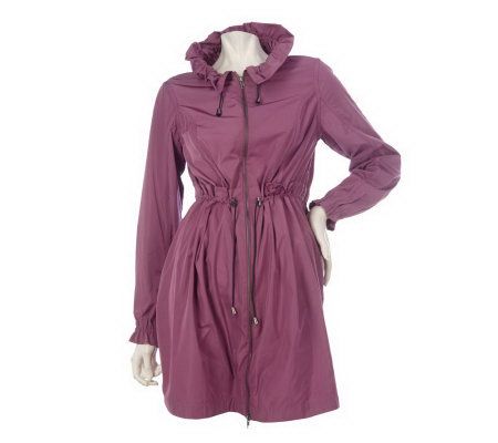 LOGO by Lori Goldstein Shirred Anorak with Ruffle Collar - A212513