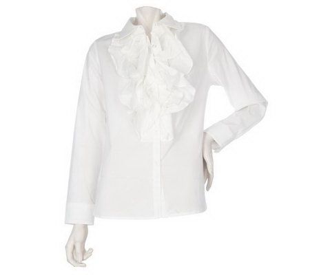 Dennis Basso Stretch Button Front Ruffle Blouse - A214213