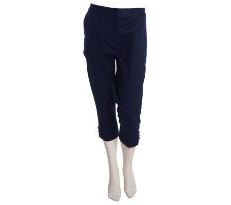 Susan Graver Stretch Cotton Crop Pants with Antiqued Buttons - A215113