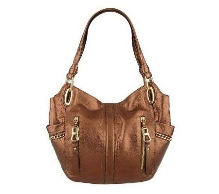 As Is B. Makowsky Glove Leather Pocket Shopper w/ Chain Detail - A216413